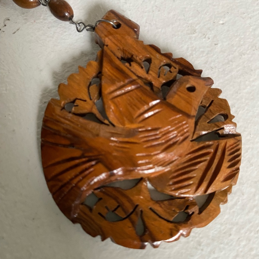 3 for 15$! Carved wooden necklace with wooden beads.